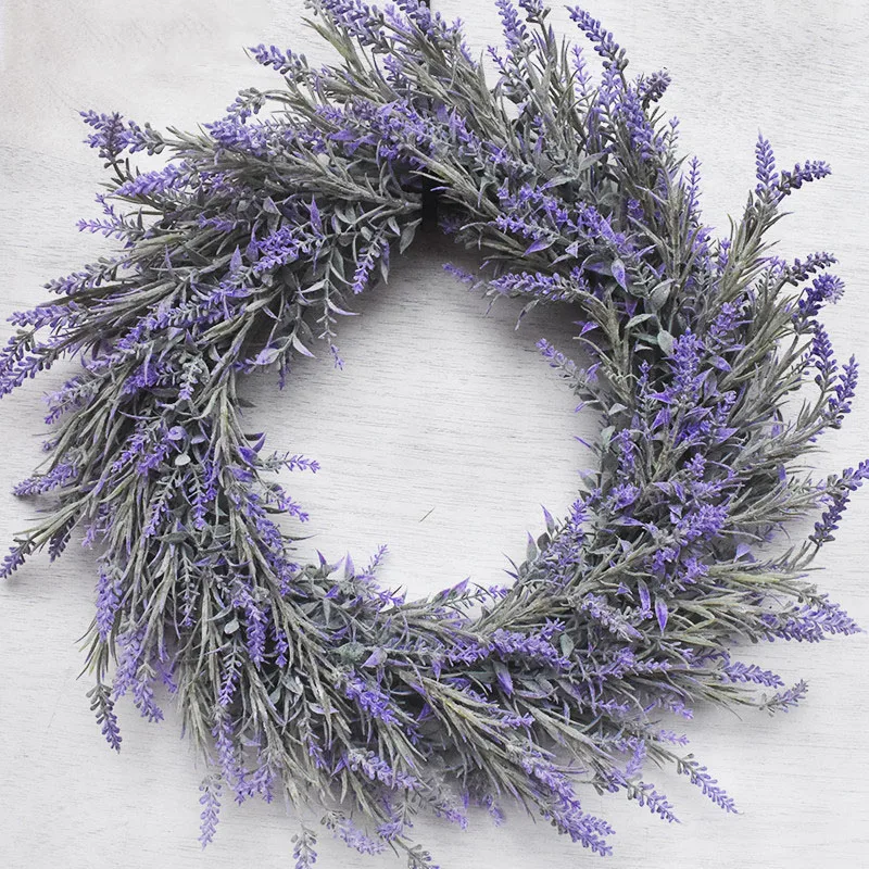 

Flocking Lavender Garland Purple Artificial Flowers Wreath for Wedding Home Wall Hanging Ornaments Front Door Decorations Wreath