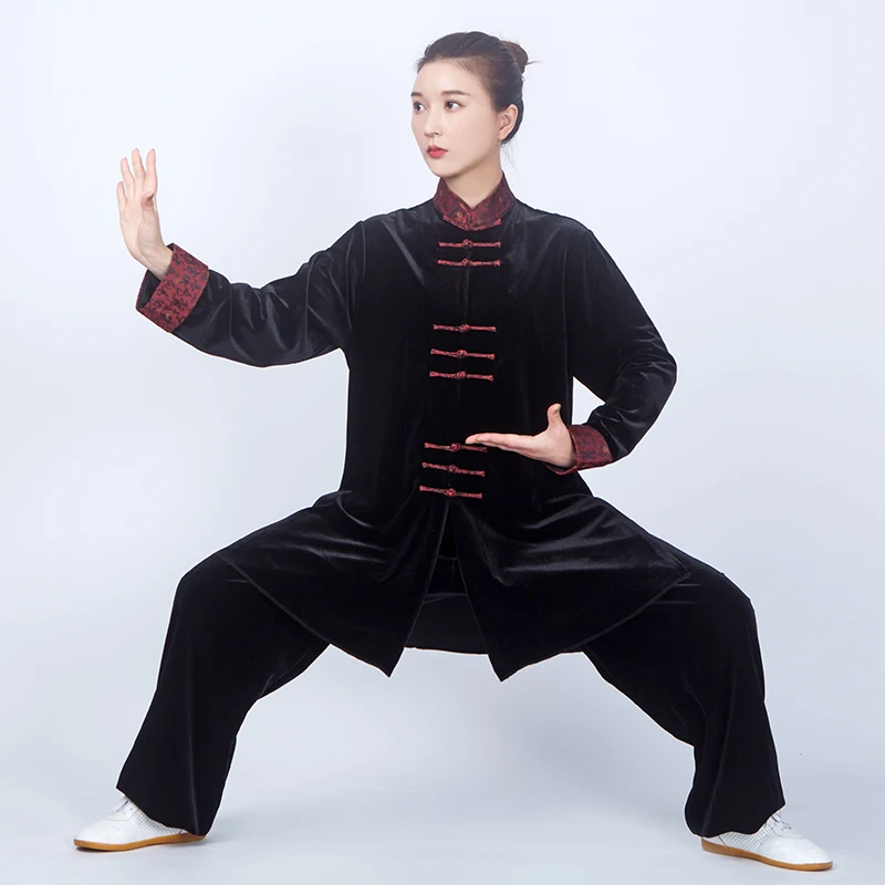 Женский велюровый Восточный ретро костюм в стиле крыла Чунь Тай Чи кунг-фу для