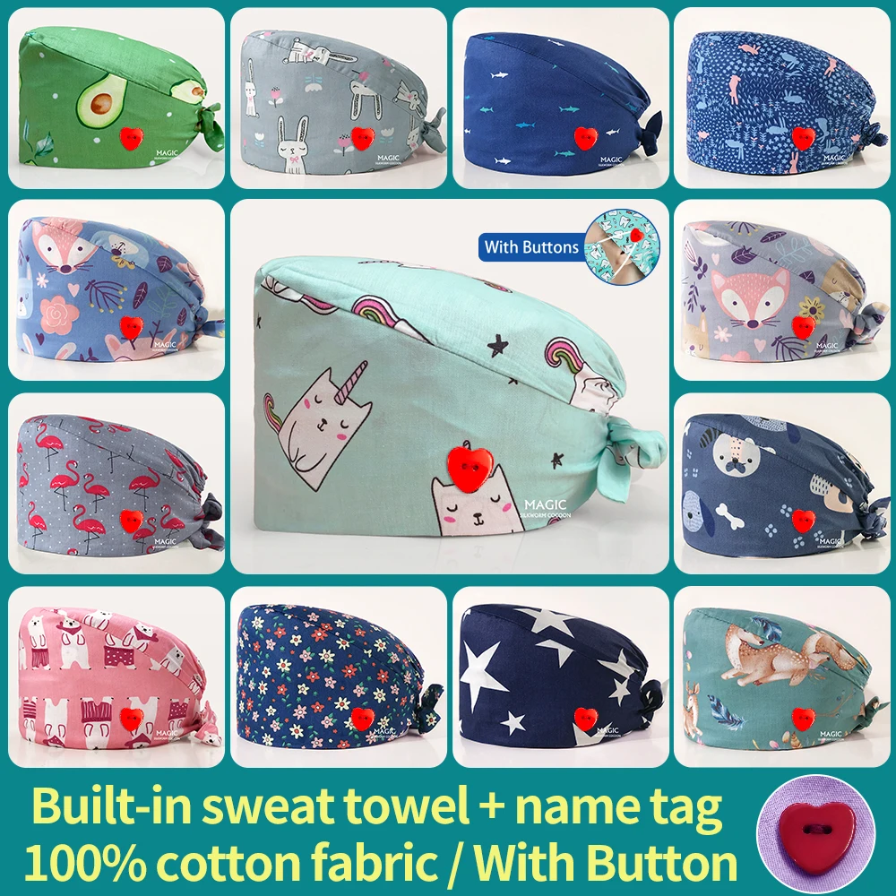 

Unisex Surgical Doctor Work Hats Nurse Accessories Animal Printing Operating Room Medical Cap Pharmacist Scrubs Surgery Work Cap