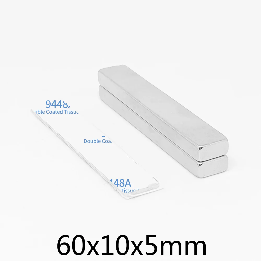 Неодимовые магниты 60x10x5 мм с самоклеем набор из 2/5/10/15/20 штук