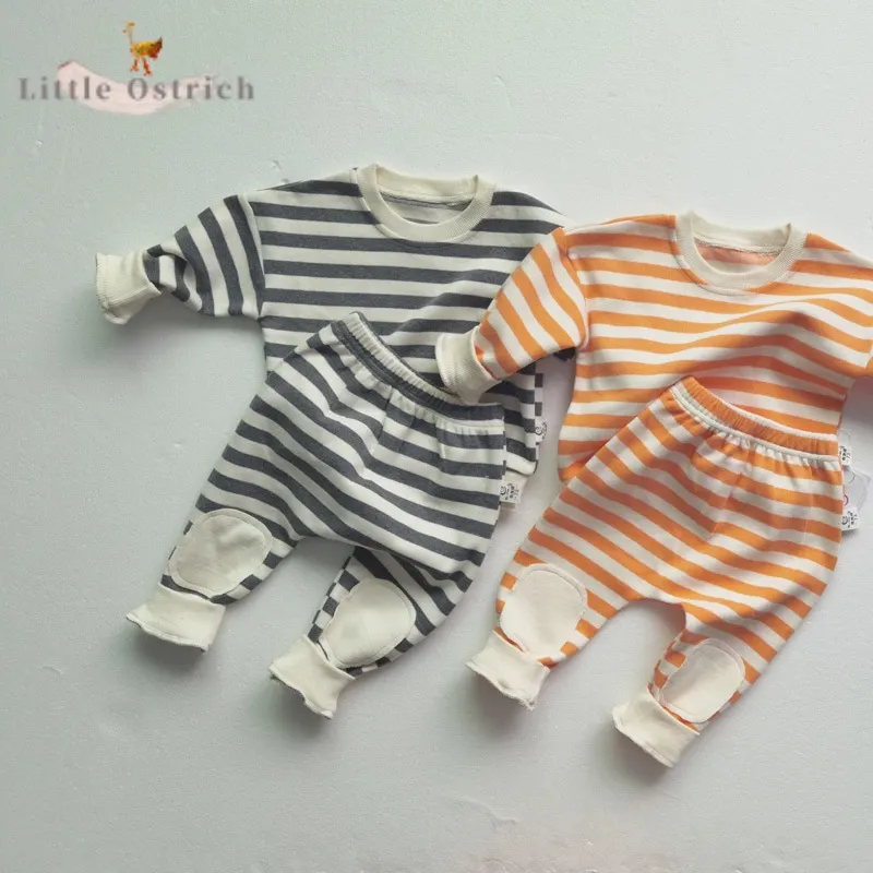 

Newborn Baby Girl Boy Patched Striped Clothes Set Top+Pant Child Clothing Suit Long Sleeve Cotton Hoodie Baby Clothes 9M-2Y