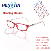henotin reading glasses spring hinge men women fashion printe flower frame optical decorative eyeglasses hd prescription eyewear