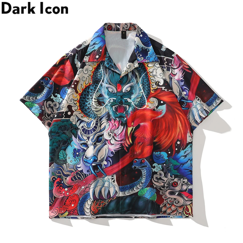 

Dark Icon 3 Digital Printed Vintage Men's Shirt Summer Thin Material Oversize Shirts Men