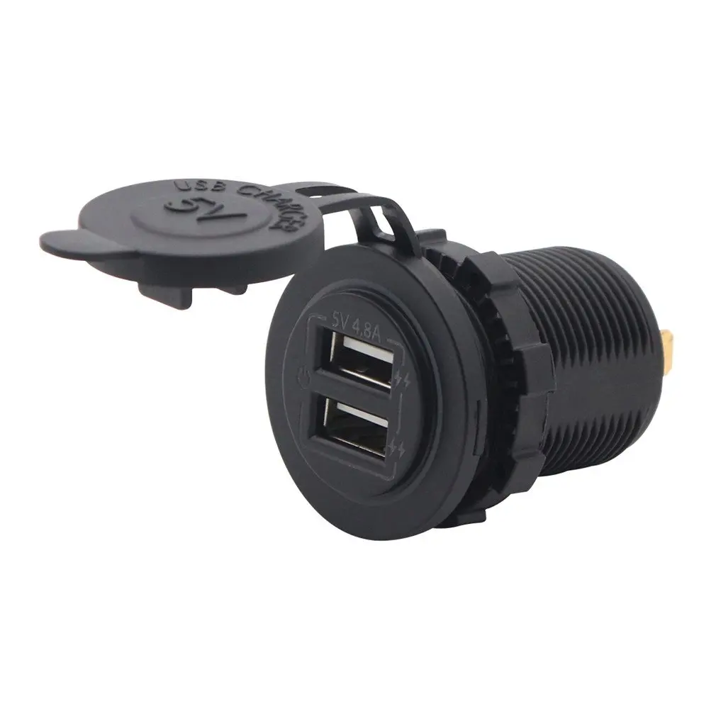

AS234L Engraving Dual Port Input USB Car Charger Socket 4.8A 5V With Blue Light Touch Button Switch For Car Boat DC12/24V