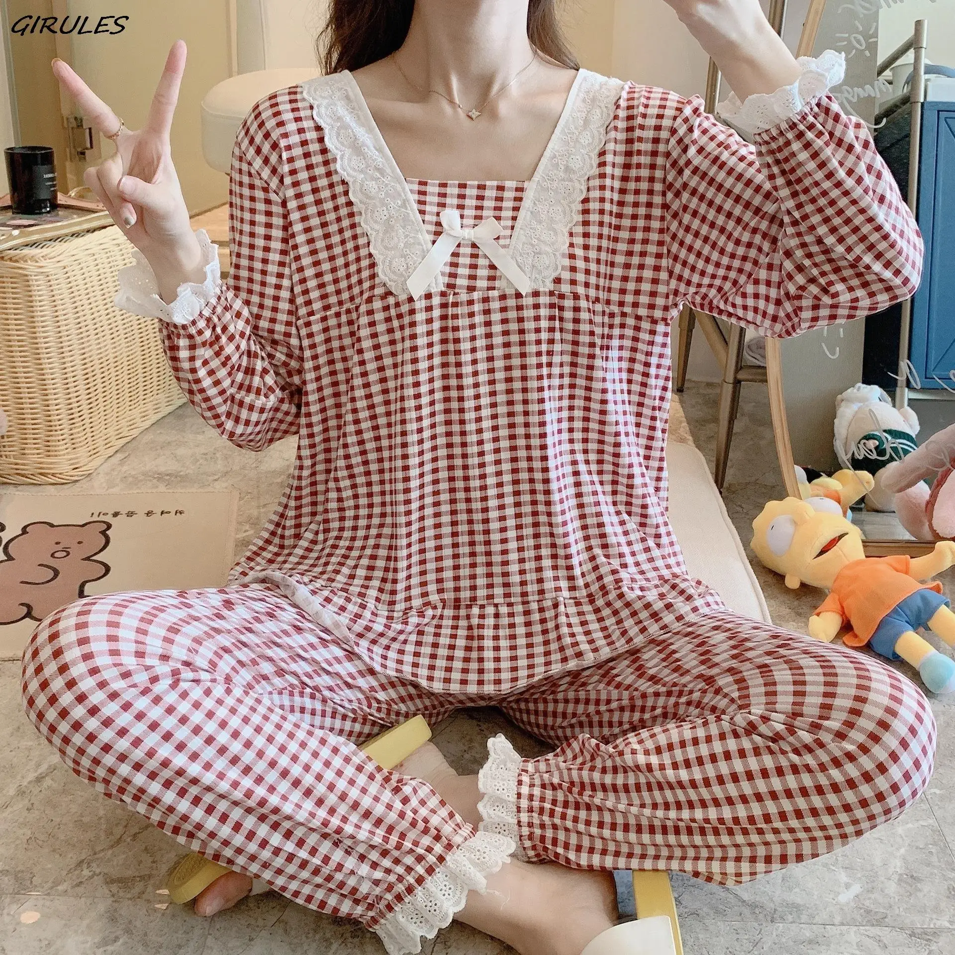 

2022 модная кружевная ночная рубашка Женская Повседневная однотонная Домашняя одежда женская хлопковая ночная рубашка пижамный комплект из ...