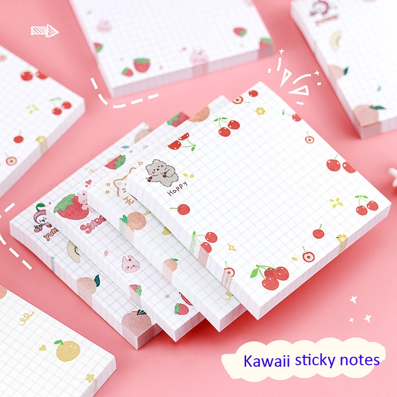 

80sheet Kawaii Cartoon Sticky Notes Cute Fruit Notepad Office Accessories School Supplies Pretty Stationery Bookmarks Sketchbook