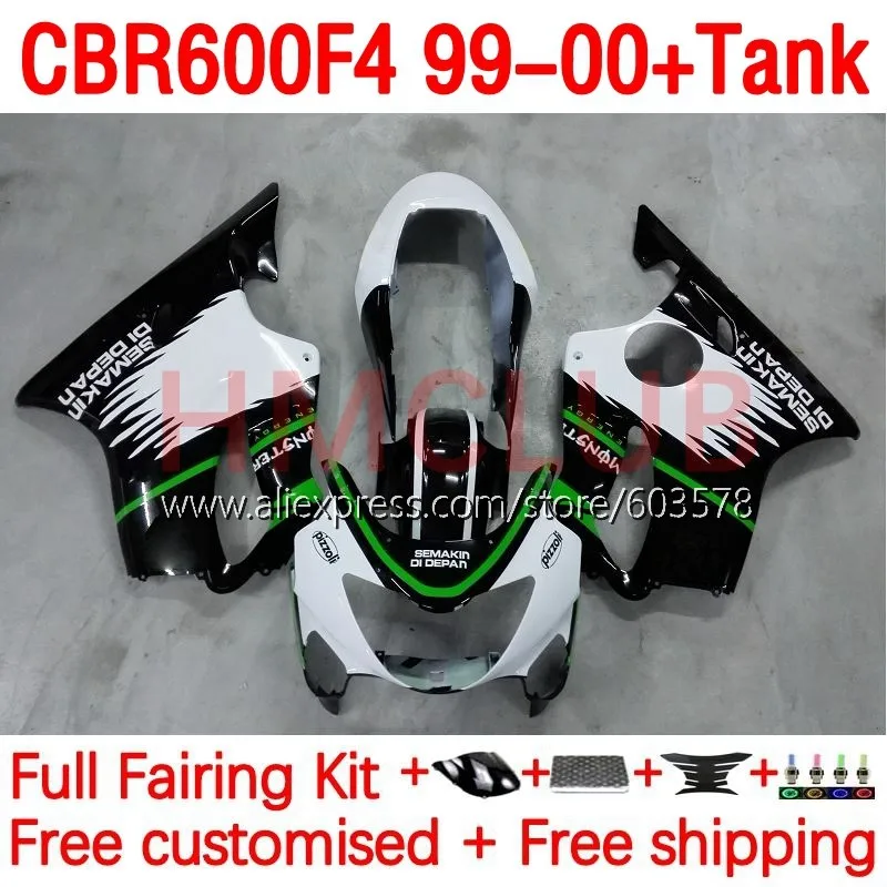 

Body +Tank For HONDA CBR600 F4 CBR 600 CC FS 600F4 600CC 600FS CBR600F4 99 00 1999 2000 Injection Fairing 187No.70 white green
