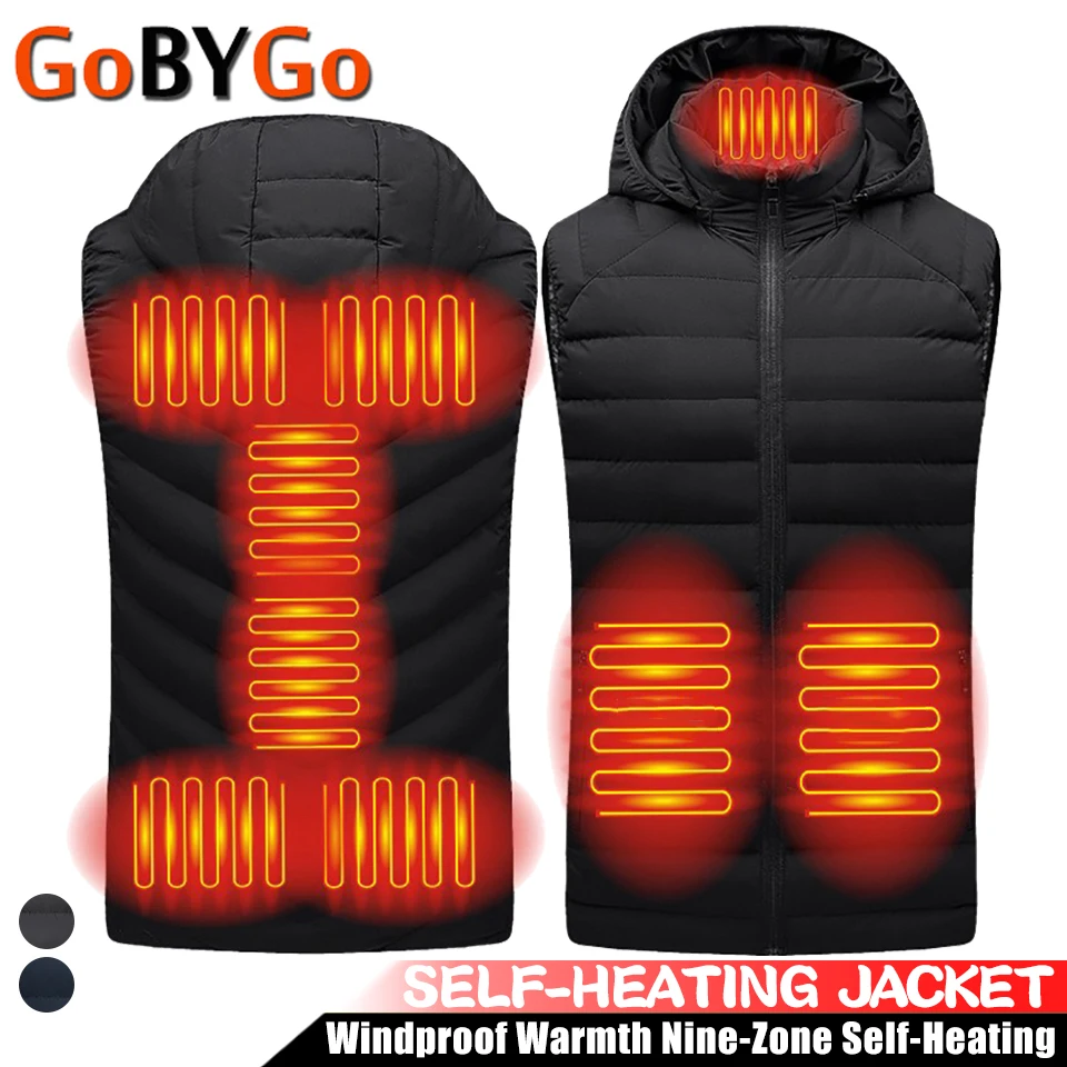 

USB Smart Heating Vest Winter Windproof Warmth Nine-Zone Self-Heating Hiking Skiing Outdoor Warm Dual-Control Hooded Clothing