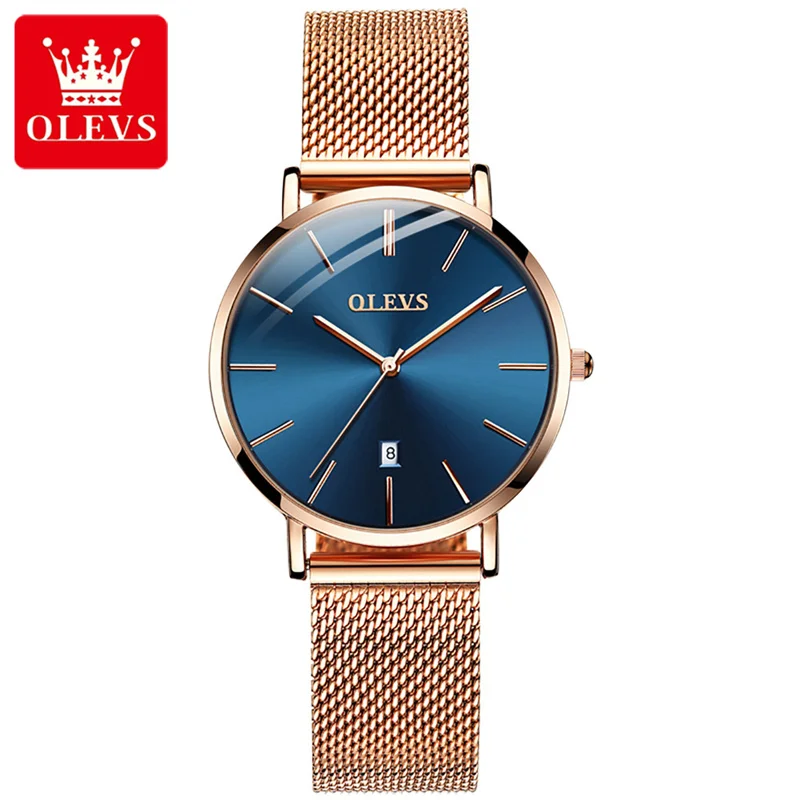 OLEVS Fashion Simple Quartz Watches Ladies Rose Gold Mesh Stainless Steel Band Ultra-Thin Wrist Watch Women Clock Relogio enlarge