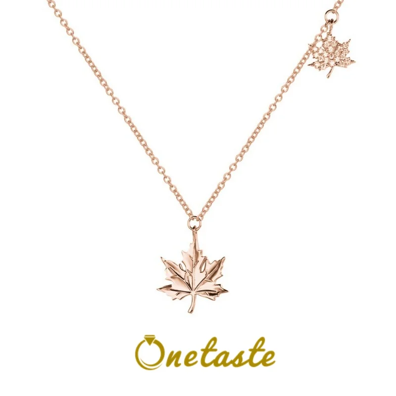 

S925 Silver Plating Rose Gold 5A Zircons Pendant Necklace Women Maple Leaf Chic Simple Office Chokers Necklaces 2023 New Gift