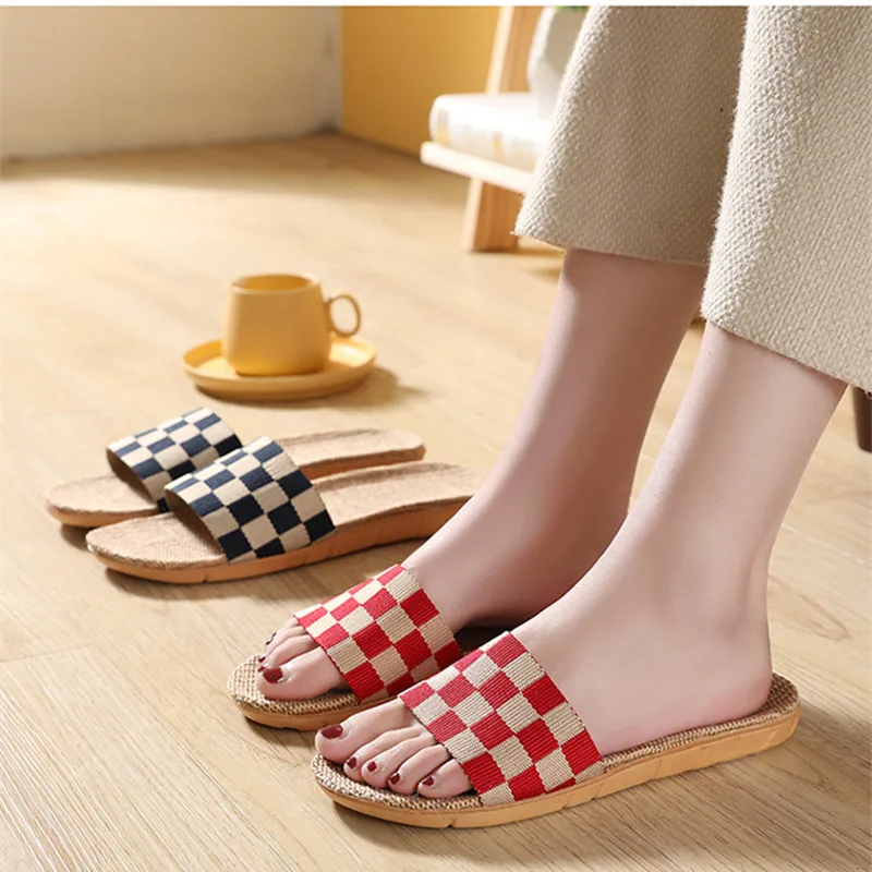 

Suihyung New Summer Linen Slippers Breathable Non-slip Women Home Floor Shoes Open Toe Slides Female Flax Flip Flops Flat Shoes