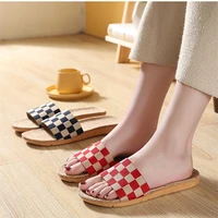 suihyung new summer linen slippers breathable non slip women home floor shoes open toe slides female flax flip flops flat shoes