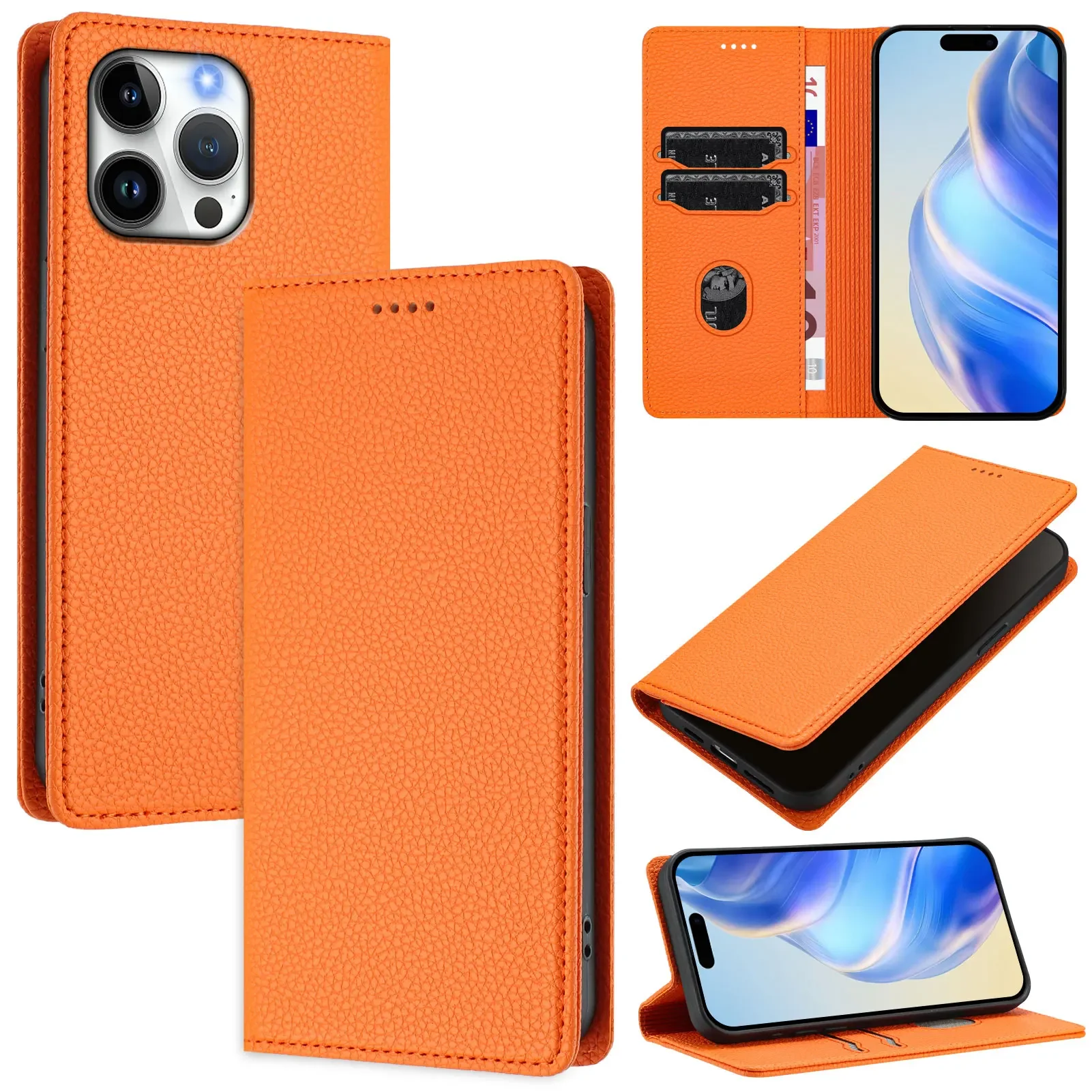Фото Кожаный чехол-флип с текстурой личи для Redmi Note 11 Pro Plus 11R 11E 11S 10 10T 9 8 7, магнитный чехол для телефона с 2 слотами для карт №4