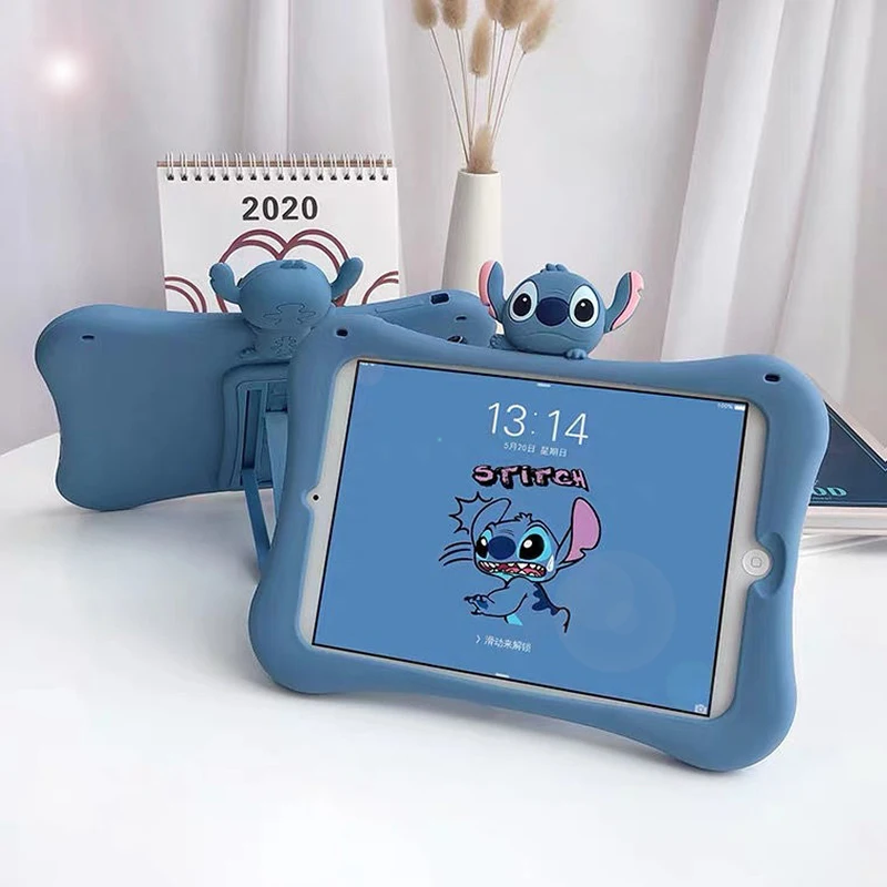 Kawaii Stitch Silicone Stand Case for Ipad Mini 6 Air 1 2 3 10.5 4 5 10.2 2019 2020 Pro 11 9.7 2018 2017 Kids Cover