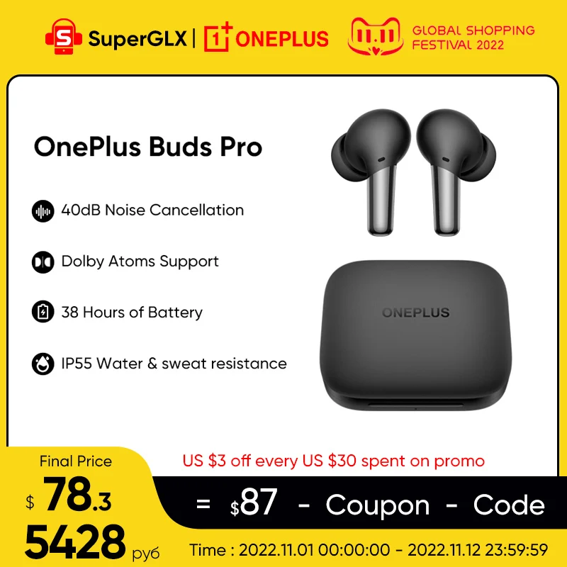 Kup Nowe Słuchawki OnePlus Buds Pro TWS Adaptacyjna Redukcja Szumów LHDC 38 Godzin Bateria IP55 Wodoodporna Dla Oneplus 9RT 9 Pro 10 Pro