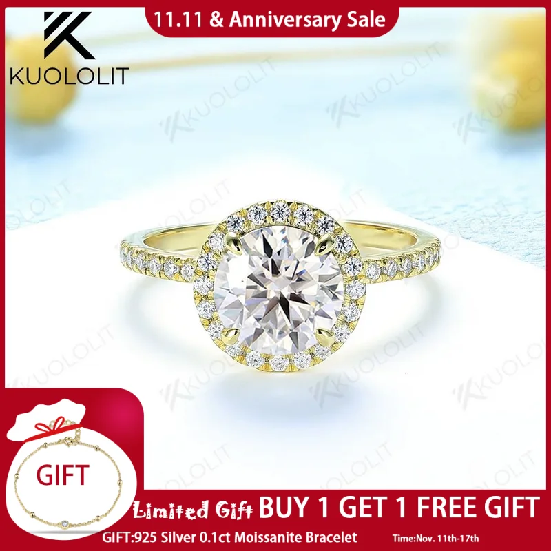 

Женские круглые кольца kuolit Lab Grown с бриллиантами 14K 10K 9K, белое золото 2CT, юбилейная Свадьба Помолвка