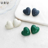 modern jewelry white blue green heart earrings popular style sweet korean design brass with enamel stud earrings for women girl