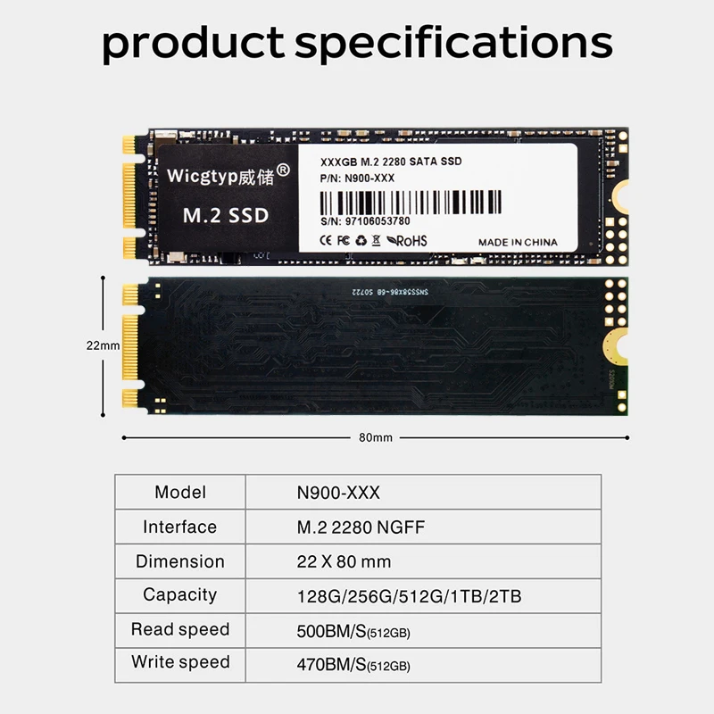 Wicgtyp m2 2280 ssd M.2 SATA 128 ГБ 256 Гб жесткий диск 64 512 ТБ SSD HDD M2 NGFF мм Внутренний