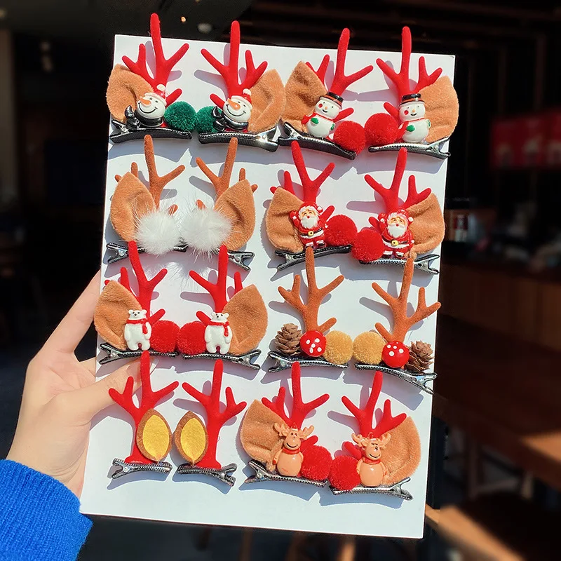 

Christmas antler hairpin side bell hairpin flocking headdress three-dimensional top plush hairdress