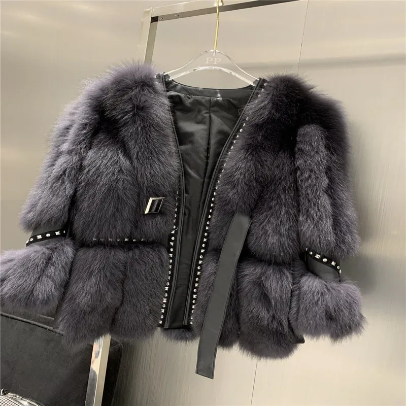 2022 Winter New natural fox fur coat warm thickening medium long real fox fur jacket luxury slim real fur coat women