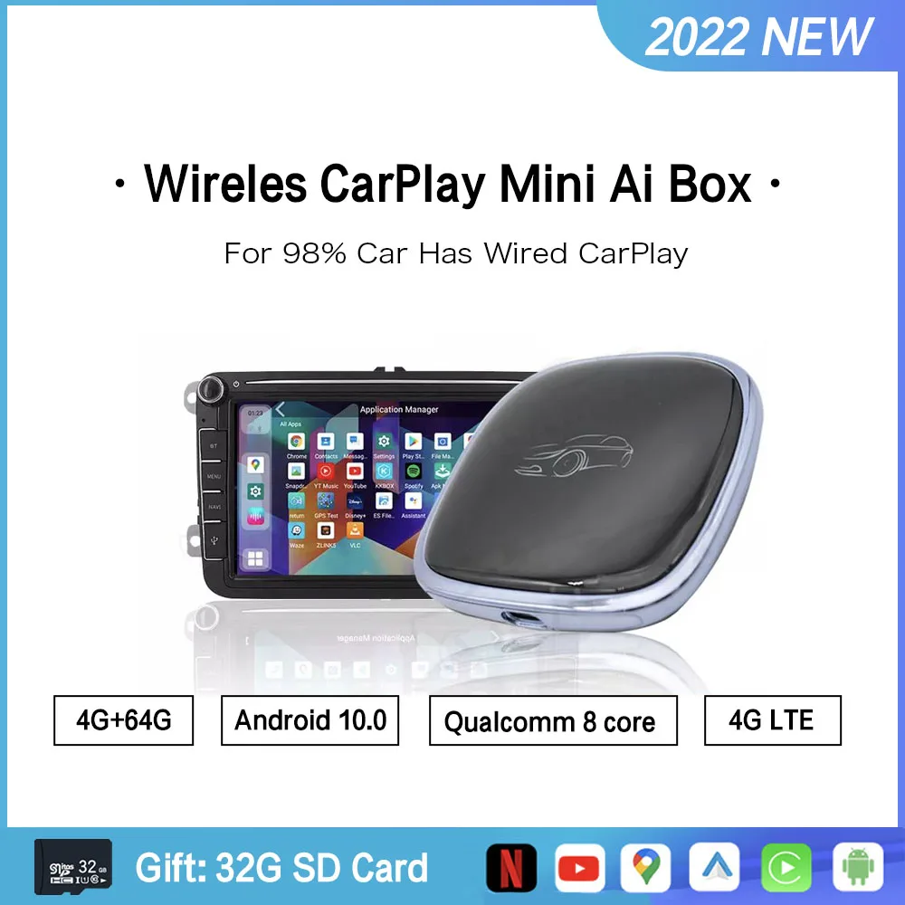 

Carplay 4 + 64G беспроводной Qualcomm Box Автомобильный мультимедийный плеер Plug And Play Youtube Netflix Mirror Link для Benz Audi VW Kia Toyota