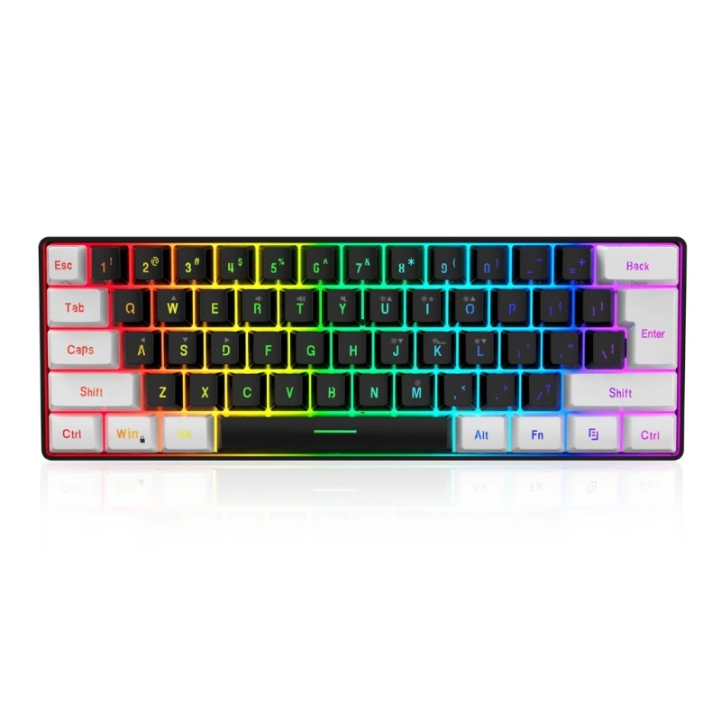 

K92F V700WB RGB USB Mini Gaming Keyboard 61 Keys Wired Travel Portable Keypad for Computer Mechanical Feel Floating Keycaps