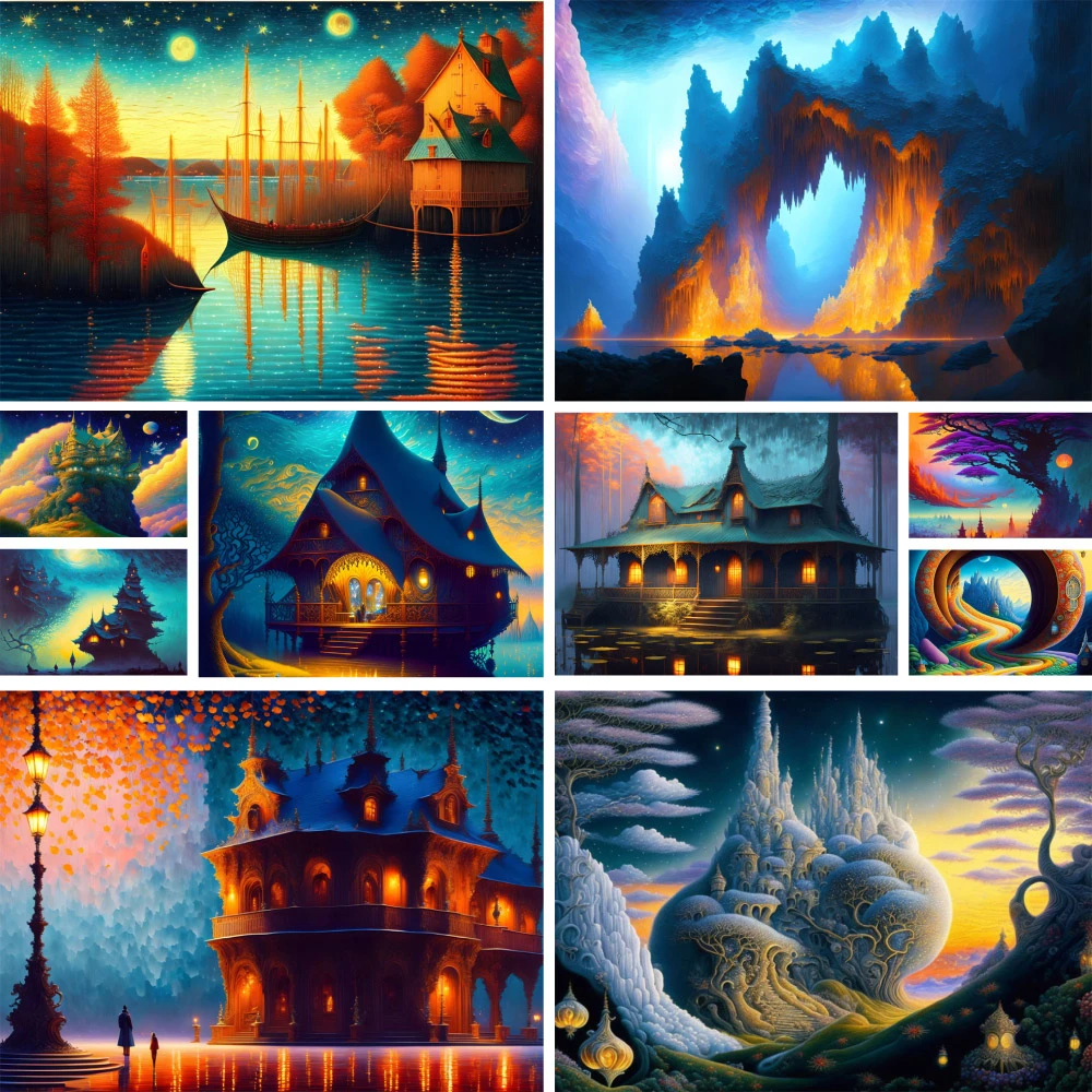 

Landscape Fantasy House Painting By Numbers Canvas Crafts Supplies For Adults Decoration Home Child's Gift Dropshipping 2023 NEW