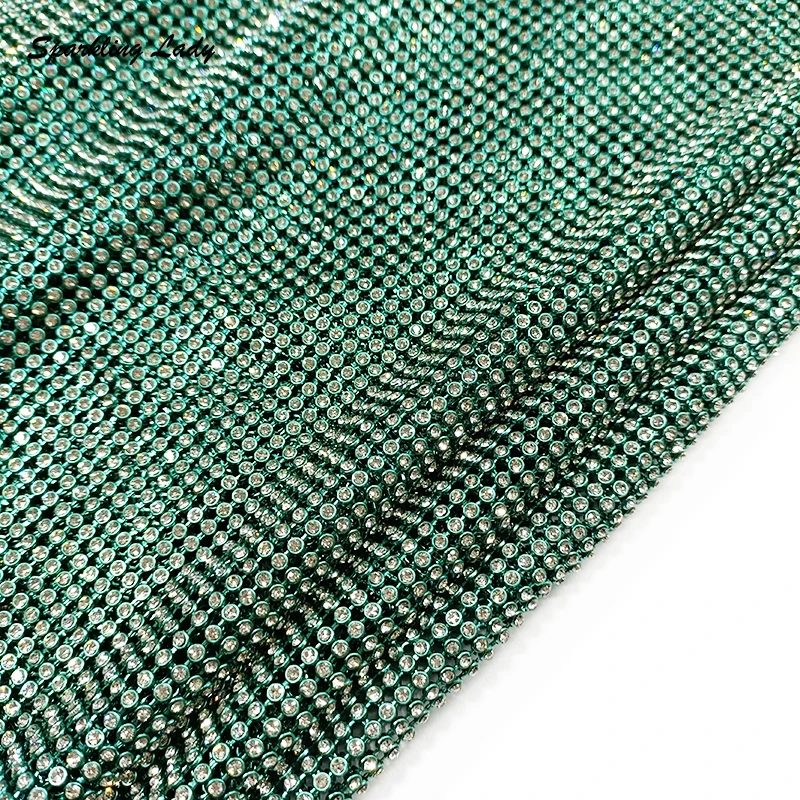 Блестящая металлическая ткань с кристаллами для сумок одежды блестящая зеленая