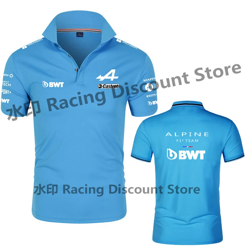 

2022 F1 Alpine team car fan Alonso Racing fans high quality men summer casual polo shirt short sleeve turn down collar slim fit