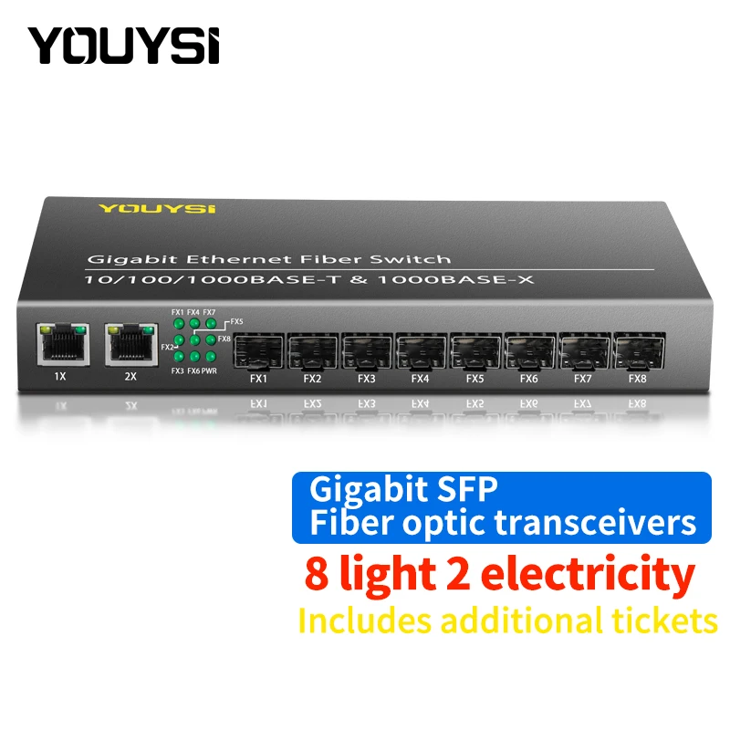 YOUYSI All Gigabit 8 Optical 2 Электрический SFP волоконно-оптический приемопередатчик