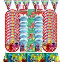 sesame street theme birthday party decorations disposable tableware set tablecloth napkins baby shower for kids party supplies