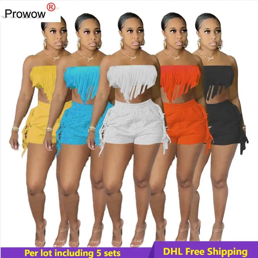 

Summer Outfits Women Tassels Two Piece Set StraplessTank Top Shorts Matching Set Casual Solid Tracksuits Wholesale Bulk DHL 6971