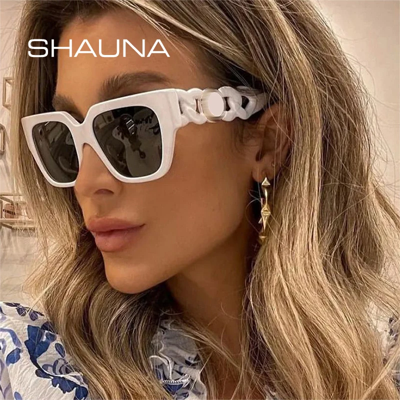 

SHAUNA Retro Square Women Luxury Sunglasses Fashion Brand Designer Gradient Shades UV400 Men Chain Legs Sun Glasses