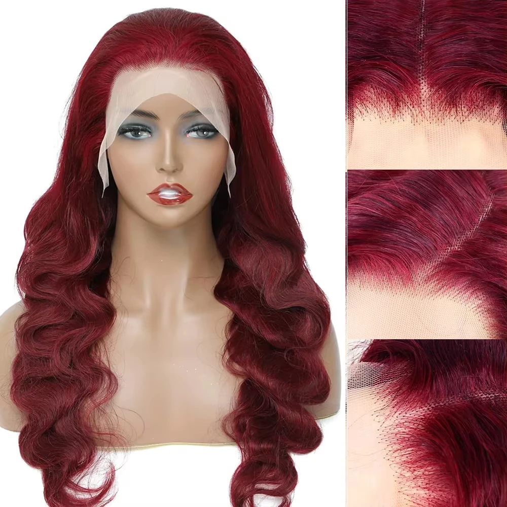 Фото Парик Full Frontal Lace 13x4/13x6, цвет 99J Бордовый, с эффектом Body Wave, плотность 180%, длина 20-34 дюйма, 100% натуральные необработанные волосы Virgin Human Hair №2