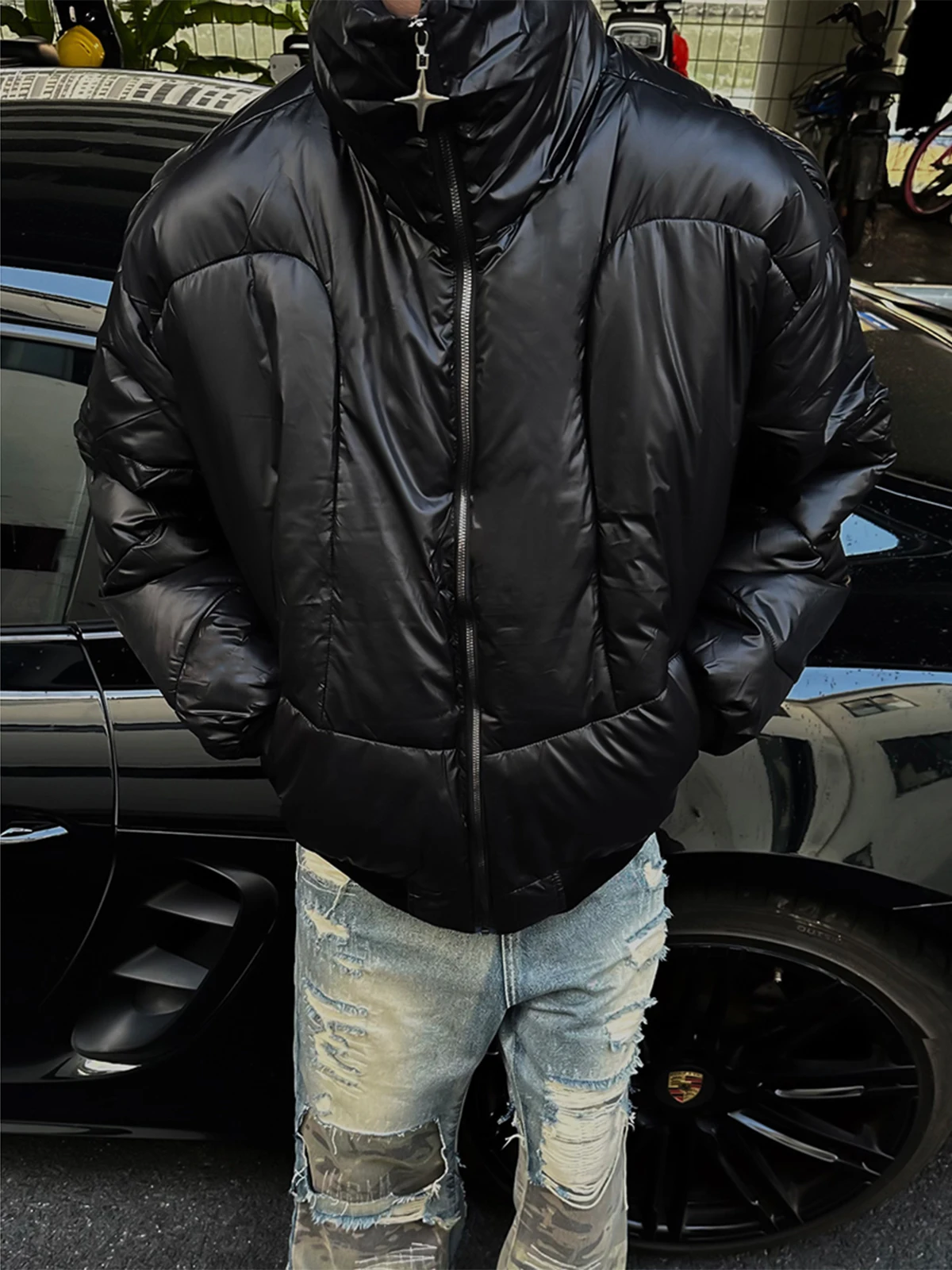 Black American Stand Collar down Coat Men's Cleanfit Winter Trendy Brand Design Short Ruan Handsome Cotton-Padded