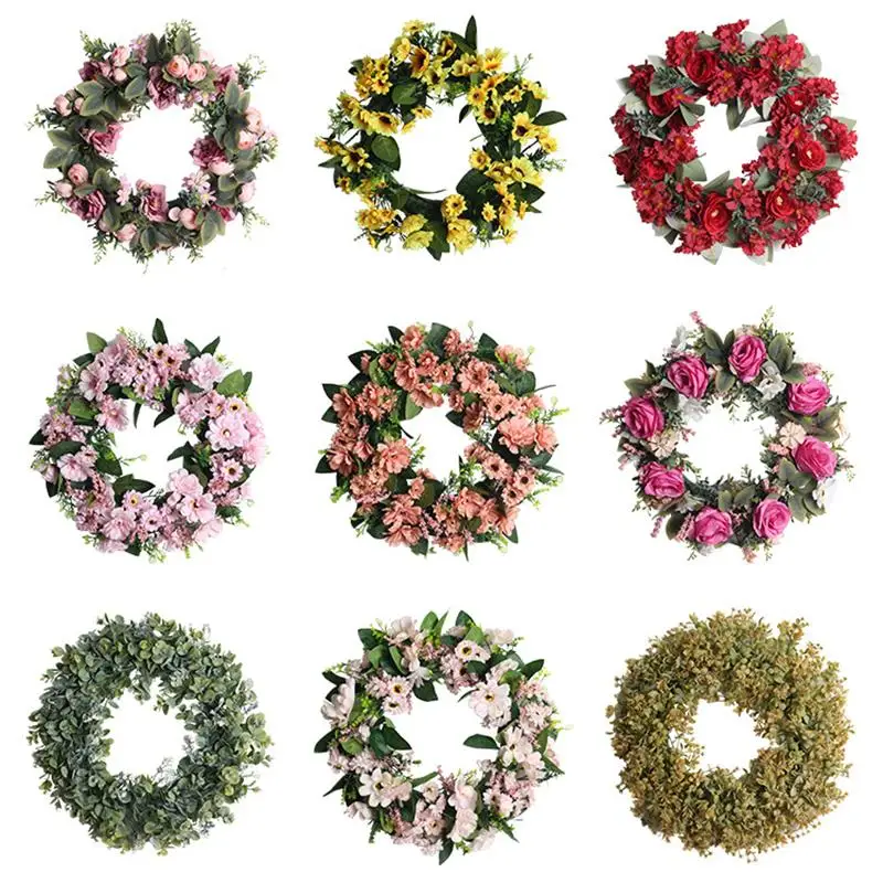 

Artificial Rose Wreath 18 Inch Decorative Circular Rattan to Decorate The Wedding Background Door Front Wall Mount Christmas Hom