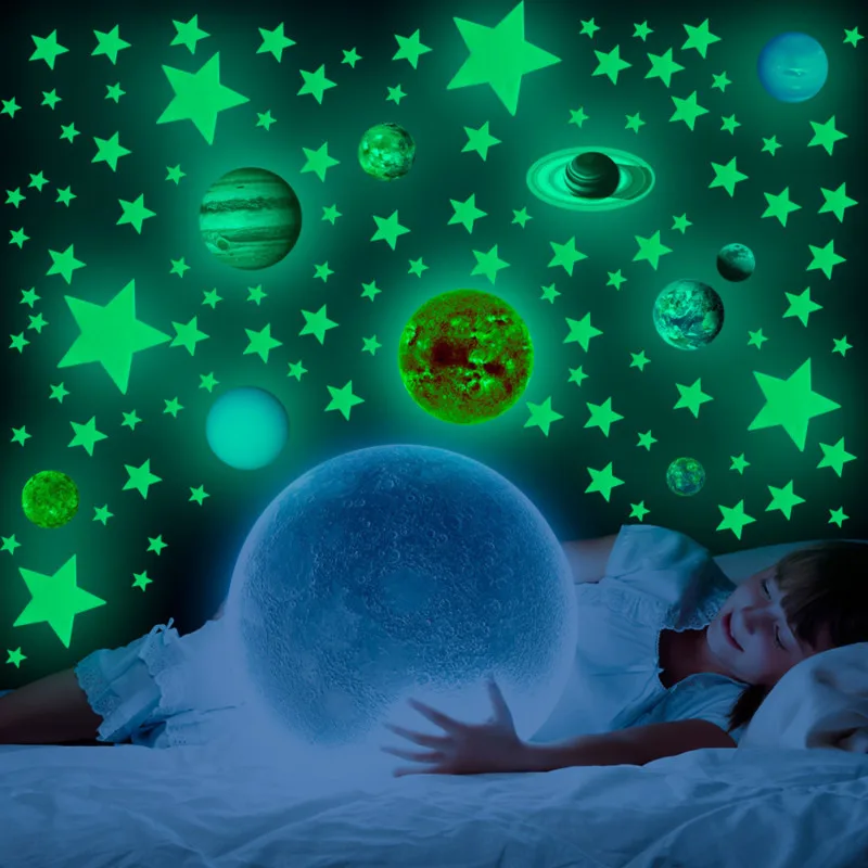 

Luminous 3D Stars Dots Wall Sticker for Kids Room Bedroom Home Decoration Glow In The Dark Moon Decal Fluorescent DIY Stickers