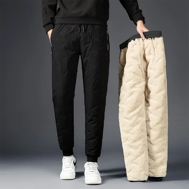 Men's Winter Lambswool Casual Pants Thick Fleece Thermal Trousers Keep Warm Water Proof Sweatpants High Quality Fashion Trousers