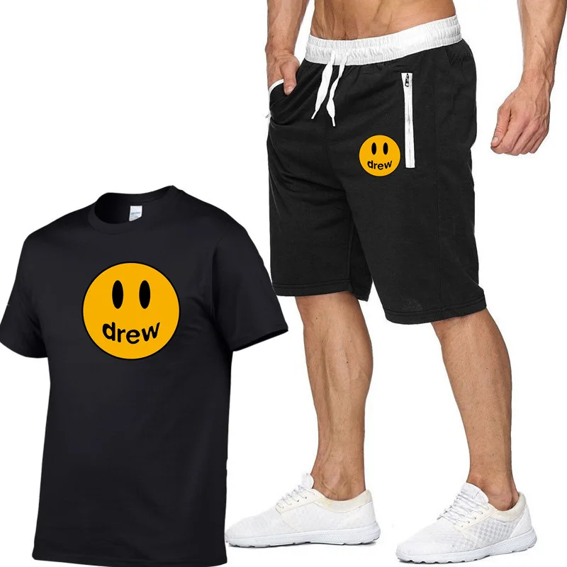 

drew Brand Tracksuit Set Men T shirt+Shorts Sets Summer Sportswear Jogging Pants T-shirt Streetwear Harajuku Tops Tshirt Suit