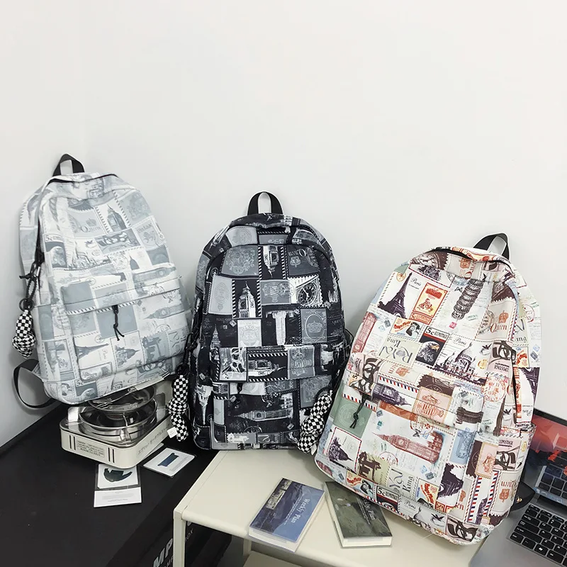 

Women Backpack Korean Casual Doodle Nylon Rucksack Teenager Waterproof Travel Large Capacity Student School Bag 039