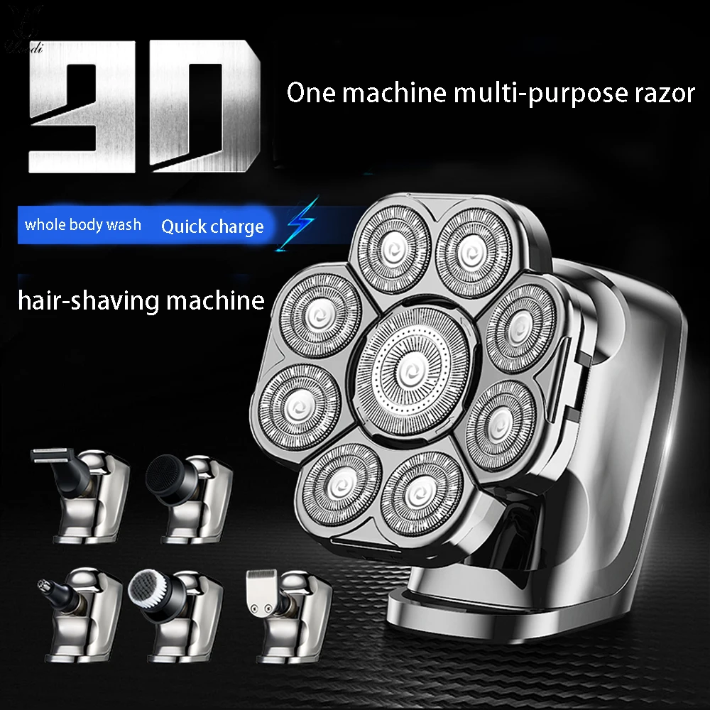 

9D Electric Head Shaver 6 in 1 Shavers for Bald Men Electric Razor Nose Hair Sideburns Trimmer Waterproof Wet/Dry Grooming Kit