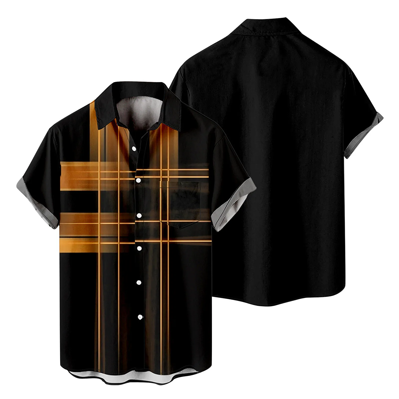 

N Shirt Mens Fashion And Leisure 3D Digital Printing Buckle Lapel Short Sleeve Shirt Top Cotton Long Sleeves