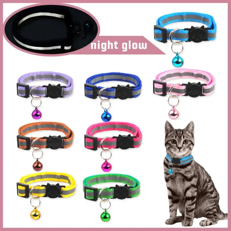 

1Pc Pet Collar Cat Dog Collar Reflective Material With Bell Neck Ring Necklace Safety Elastic Adjustable Collar Pet Accessories