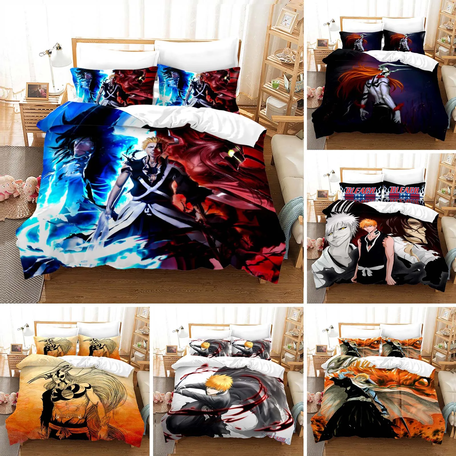 

Anime Bleach Kurosaki Ichigo Duvet Cover Pillowcase Bedding Set Double Twin Full Queen King Adult Kids Bedclothes Quilt Cover