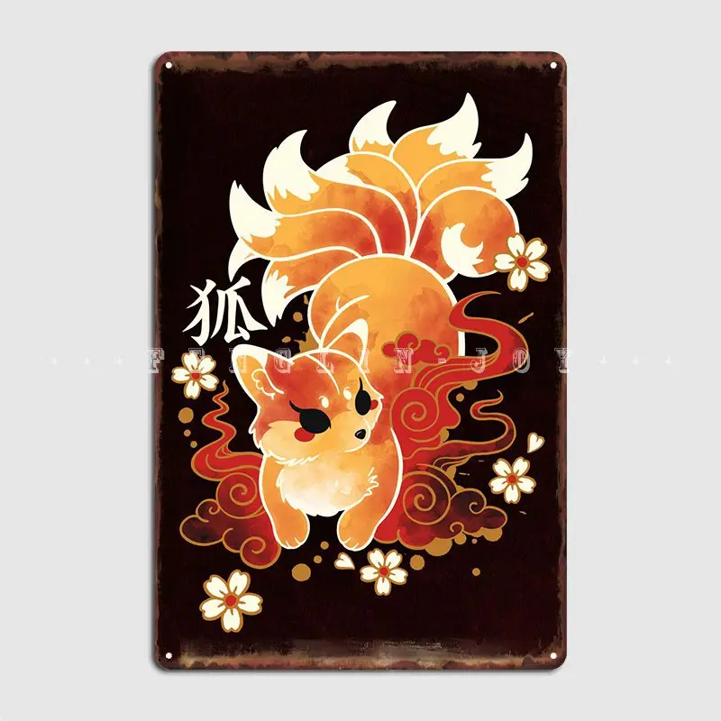 

Kitsune Fox Kawaii Metal Sign Decoration Wall Mural Painting Decor Pub Garage Tin Sign Poster