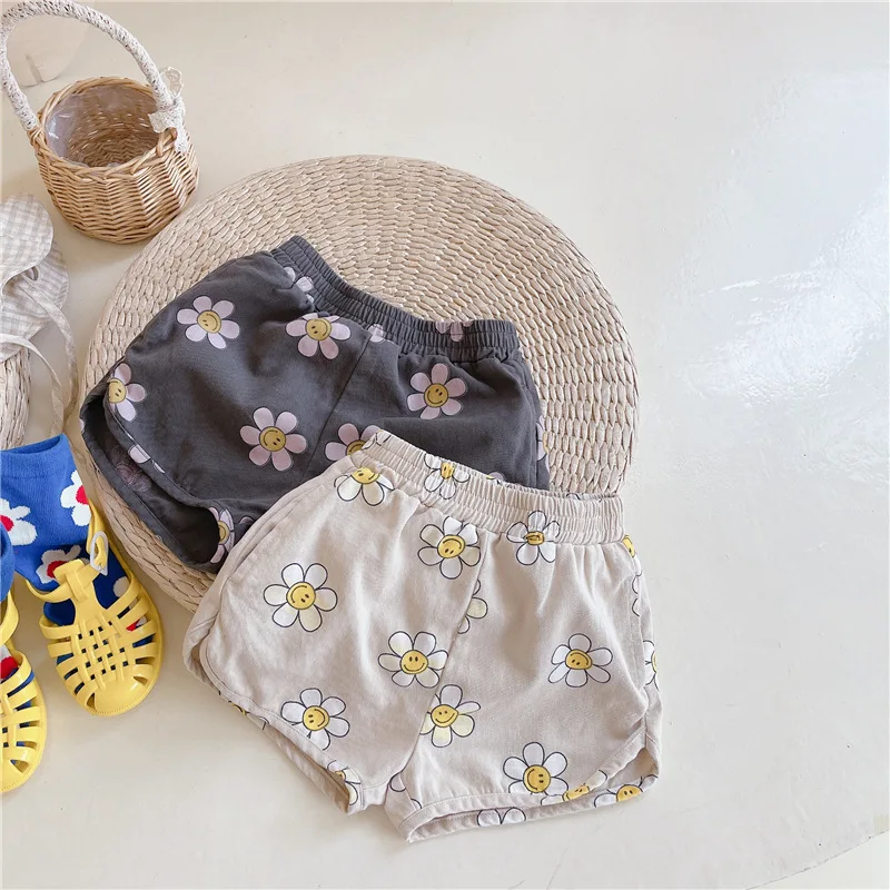 

Short Shorts Girl Outfits Short Pants Korean Baby Kids Baby Print Summer Cotton 2021 Clothes Girl Fashion Sunflower 7765