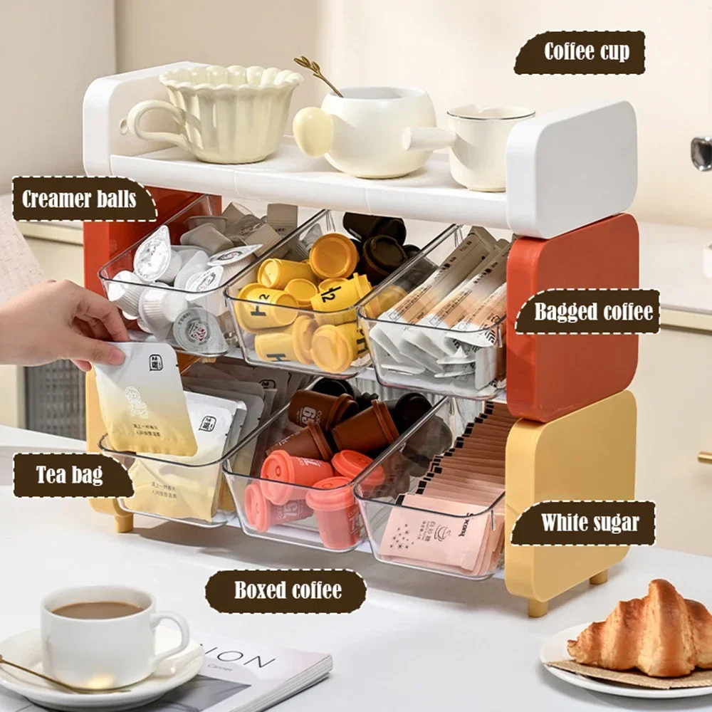 Office 3 Layers Tea Bag Storage Box Capsules Coffee Cup Rack Room Multi-layer Drawer-type Desktop