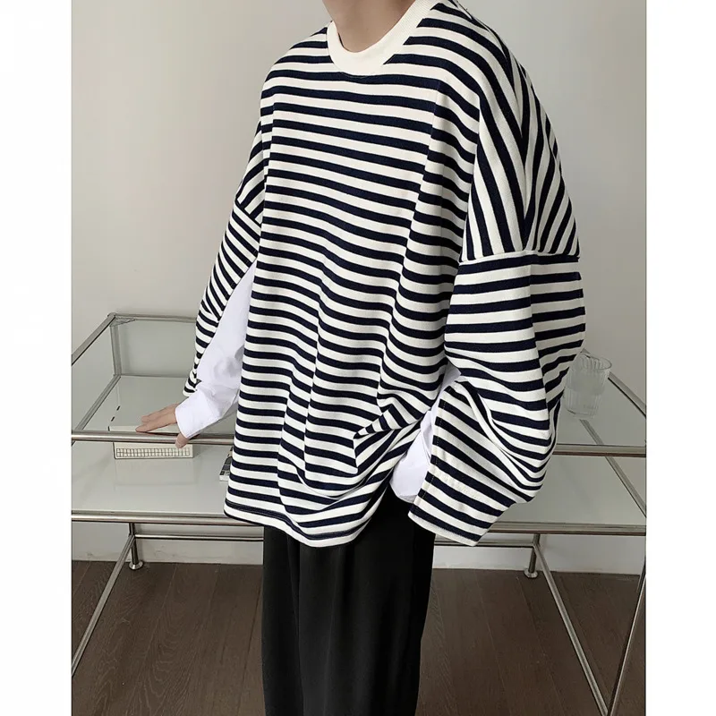 

Мужская хлопковая толстовка в полоску, с круглым вырезом