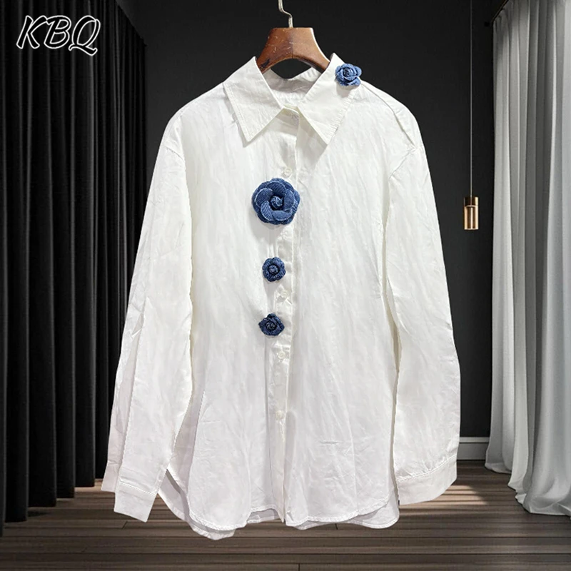 KBQ Colorblock лоскутные аппликации уличные рубашки для женщин с лацканами и длинными