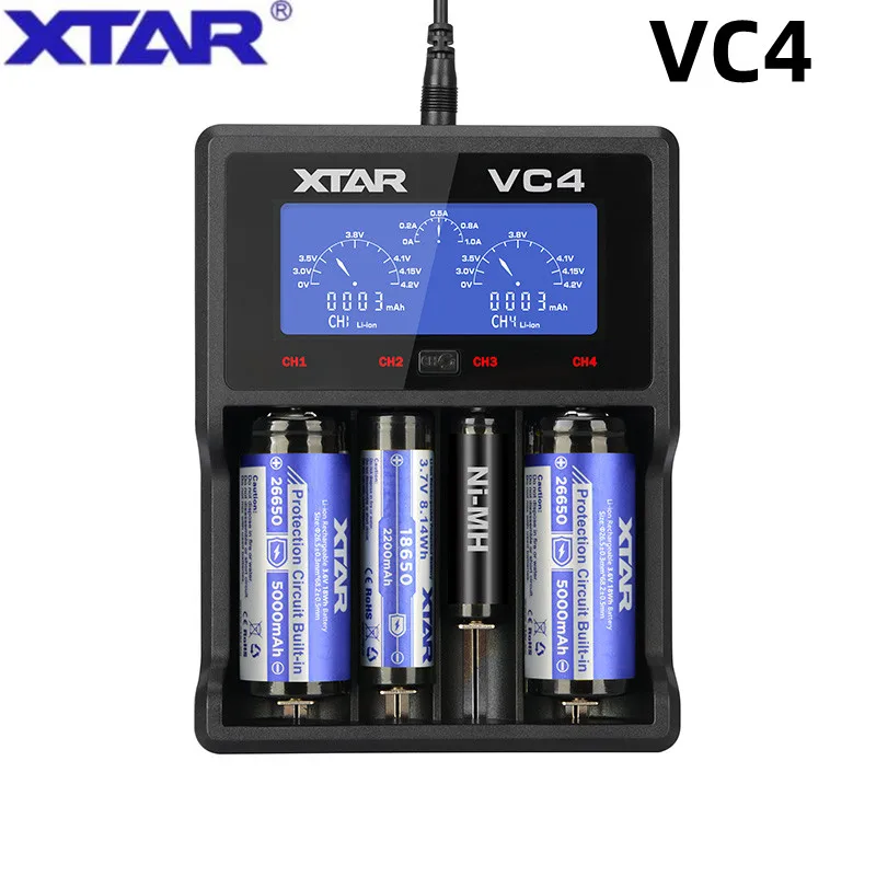 Универсальное зарядное устройство XTAR VC4 с ЖК-дисплеем, USB, Ni-MH/Ni-CD, li-ion, 1,2 в, AAA, AA, быстрое зарядное устройство 18650, 20700, 21700 Универсальное зарядное устройство XTAR VC4 с ЖК-дисплеем, USB, Ni-MH/Ni-CD, li-ion, 1,2 в, AAA, AA, быстрое зарядное устройство 18650, 20700, 21700
